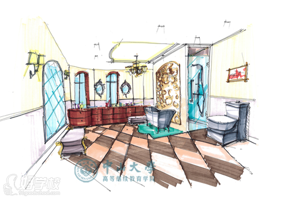 中山大学室内设计培训中心手绘作品欣赏-中大