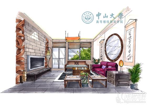 中山大学室内设计培训中心手绘作品欣赏