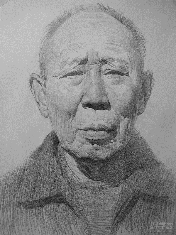 素描包括几个大的步骤,即构图、铺大关系、深入刻画和整体调整。 1、构图与大的比例关系 构图是直接影响人们感官和视觉感受的基本因素,这里所讲的构图,不是一般绘画当中对于构图的要求,而是针对美术高考特点提出的要求。首先,要根据考试用纸的大小来考虑如何充分的利用空间。这里以八开素描纸为例,八开纸本来就小一些,如果考生不会充分利用纸大小来表现写生对象,你的考卷就会在直观的视觉感受上打了折扣,高考中主要出现的问题不是把写生对象画的太大,而是画小了,使得素描纸上留下较多的空白的地方,这样人物头像就小了一些,在与其他众
