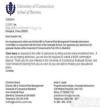 恭喜启德教育学员获得康涅狄格大学录取-佛山