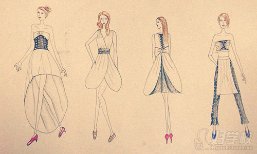 服装设计学习:时装画的16种简易画法